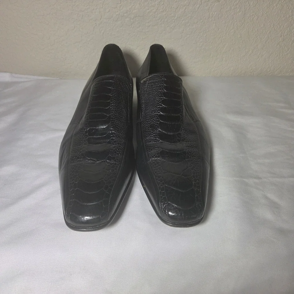 Moreschi M-10.5 Blk Ostrich Leg Leather Loafers Square Toe Made in Italy K 6284